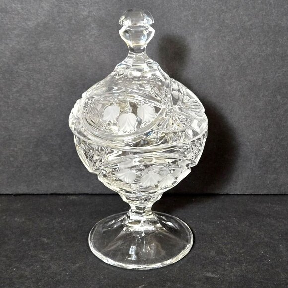 Crystal Lily Of The Valley Cut Glass Lidded Candy Sugar Trinket Jar Dish 7.5" - Picture 1 of 10